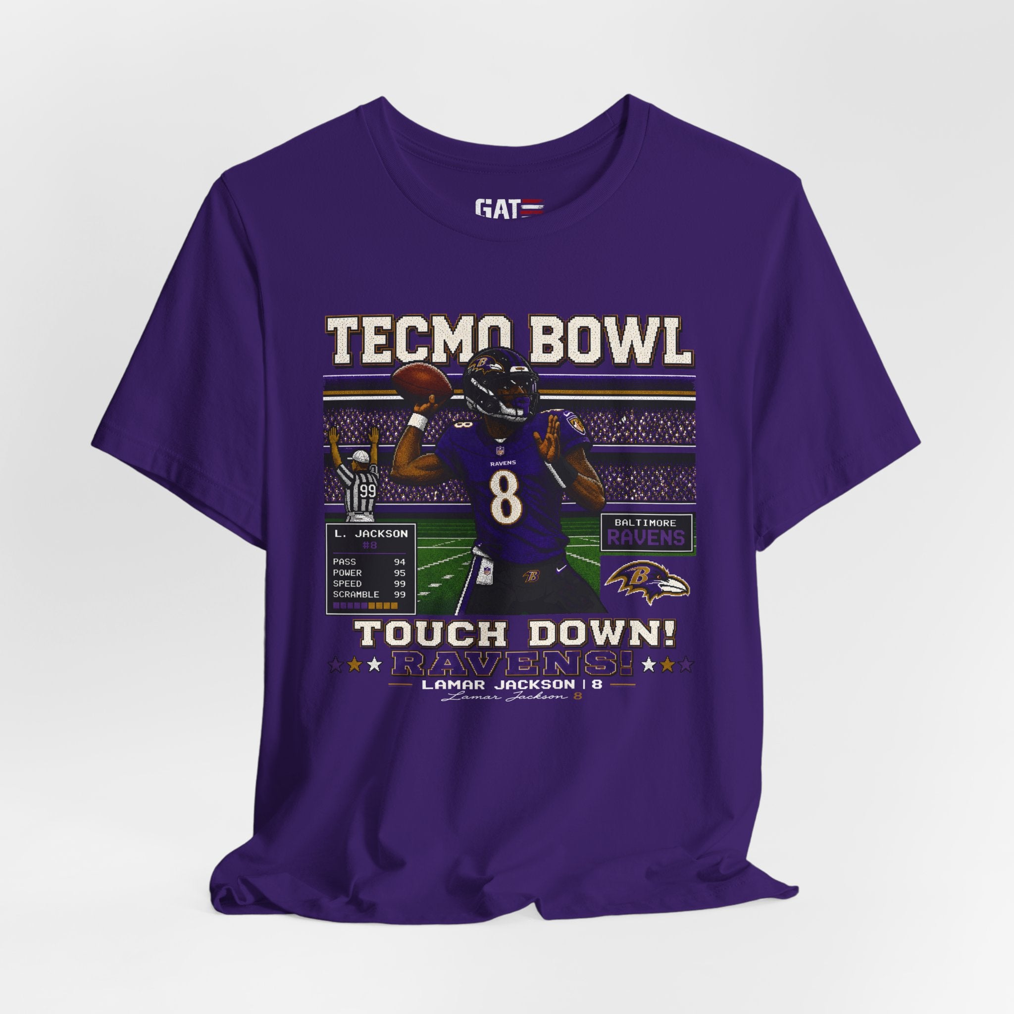 Lamar Jackson Tecmo Bowl Shirt Retro 8 Bit Football Tee Vintage Video Game Inspired Graphic T Shirt Gift for Fans