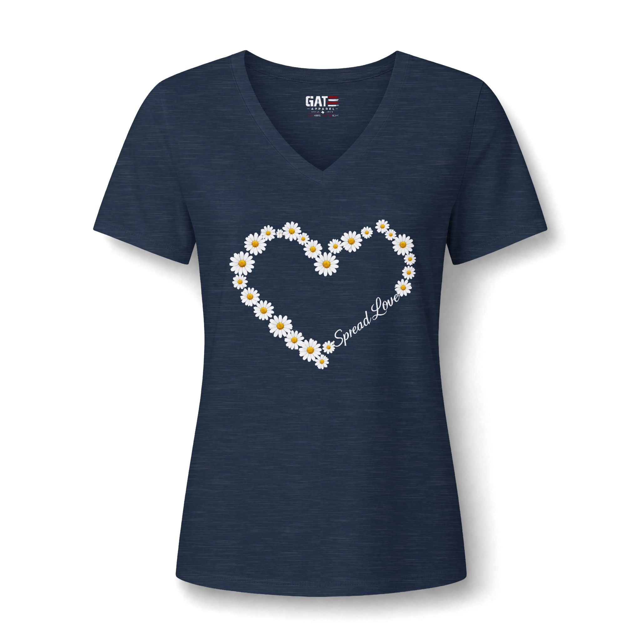 Women's Daisy Heart V-Neck Tee — 'Spread Love' Floral Graphic
