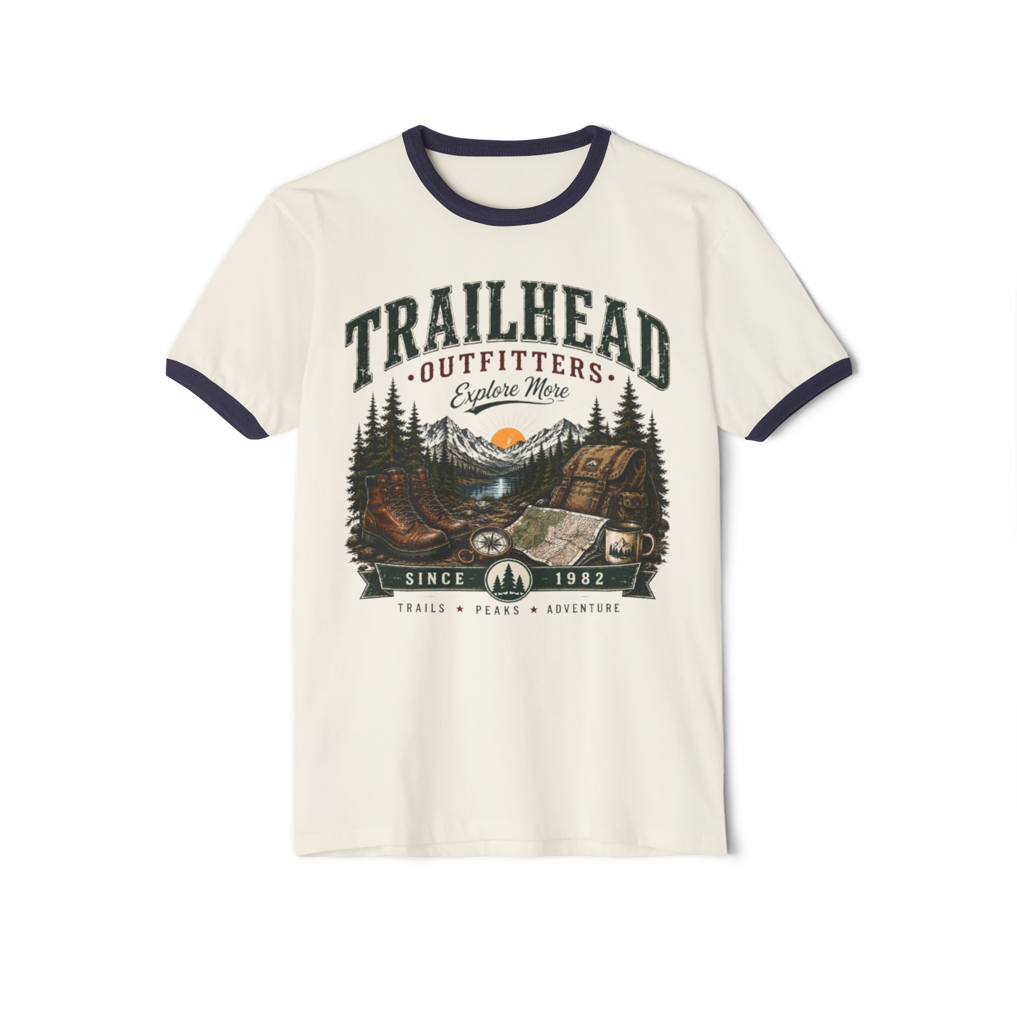 Trailhead Outfitters Ringer Tee — Vintage Camping Mountain T-Shirt