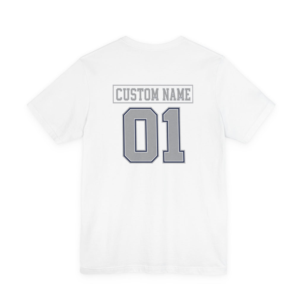 Custom Name and Number Shirt, Personalized Dallas Football Fan Tee, Blue and Silver Jersey Style Back Design