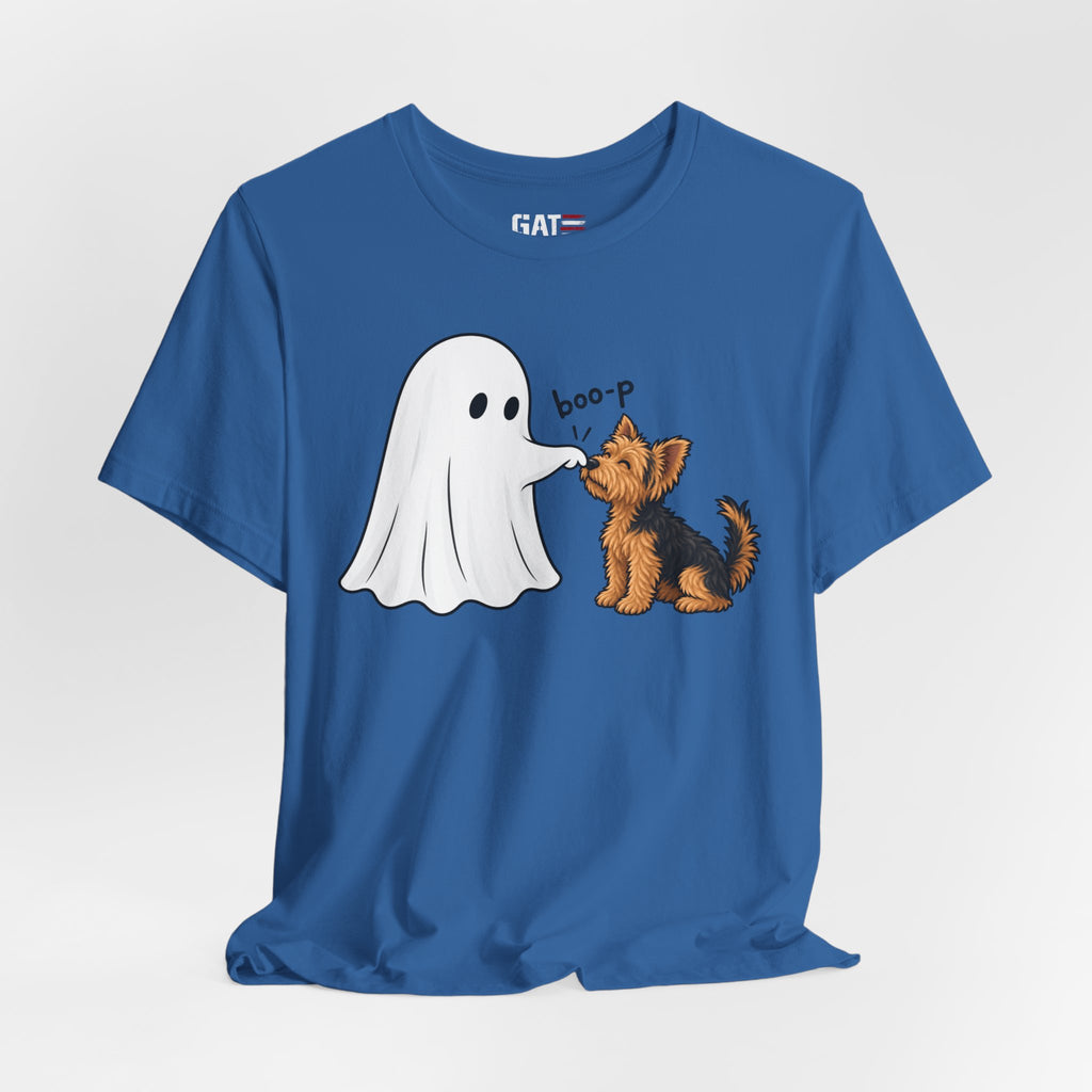 Halloween Ghost & Terrier— "boo-p" Cute Dog Halloween T-Shirt