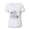 Women's V-Neck Tee — "Salty Air, Sunshine & Good Vibes" Beach Graphic