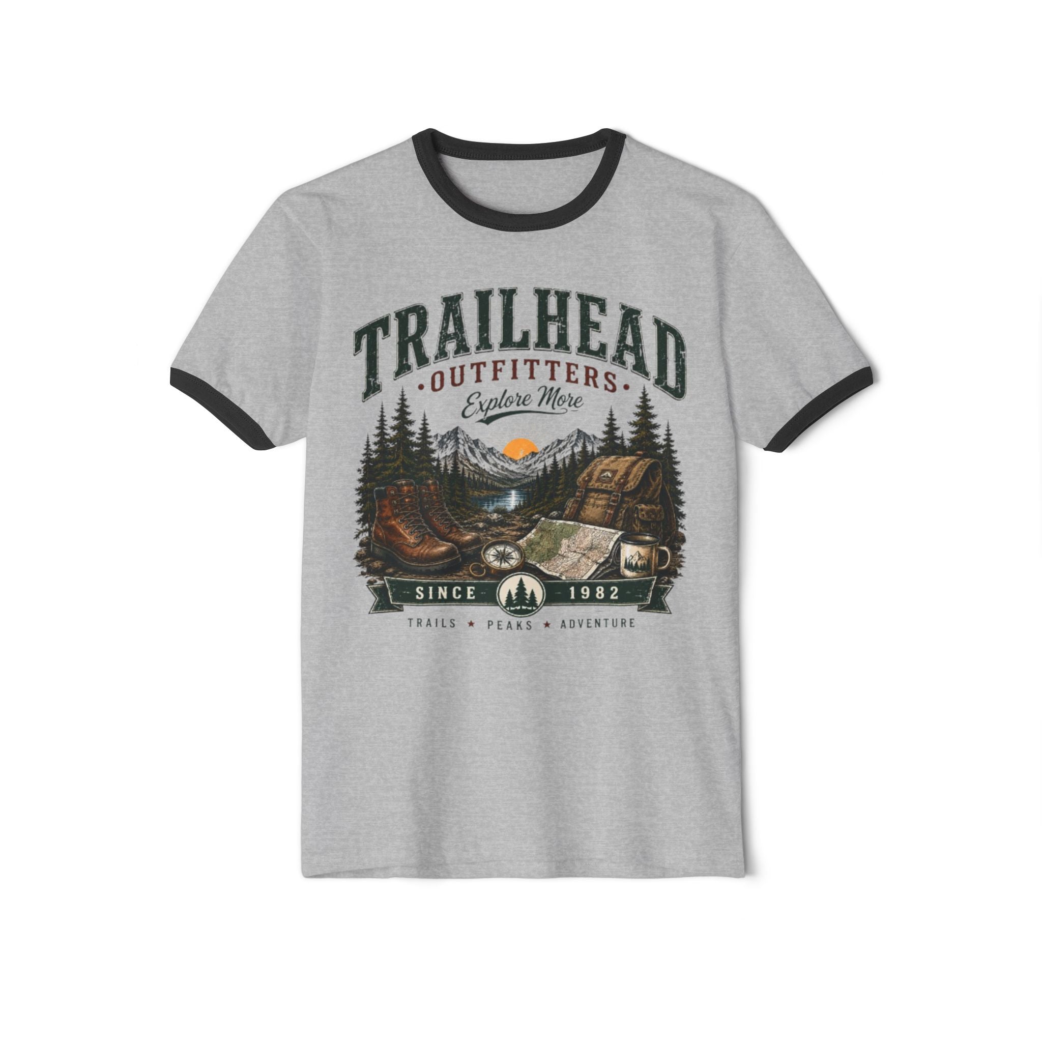 Trailhead Outfitters Ringer Tee — Vintage Camping Mountain T-Shirt