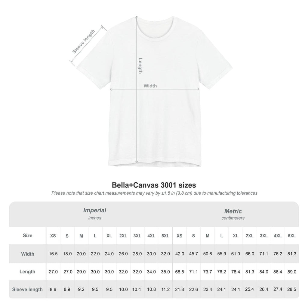 Bella+Canvas 3001 unisex t-shirt size chart