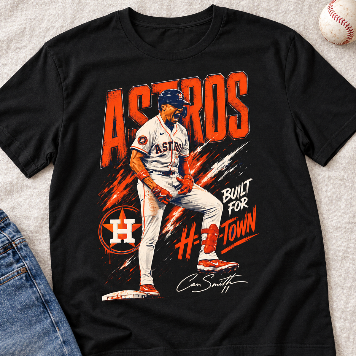 Houston Astros – Cam Smith – Built for H-Town Shirt | Baseball Tee — layflat lifestyle mockup