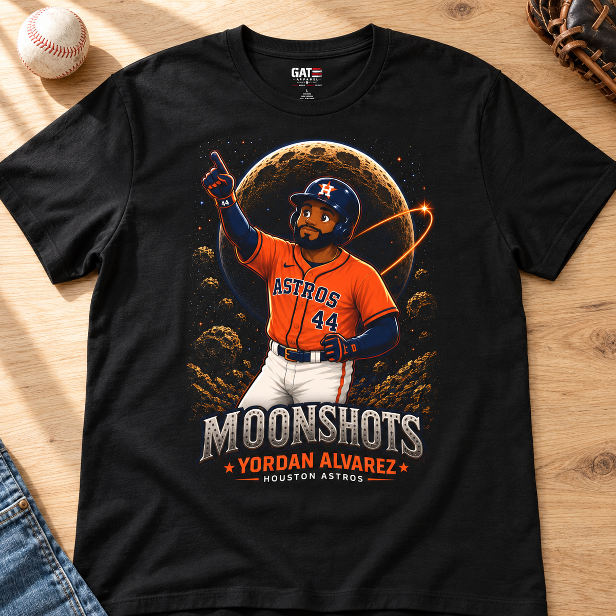 Houston Astros – Yordan Alvarez – Moonshots Shirt | Baseball Tee — layflat lifestyle mockup