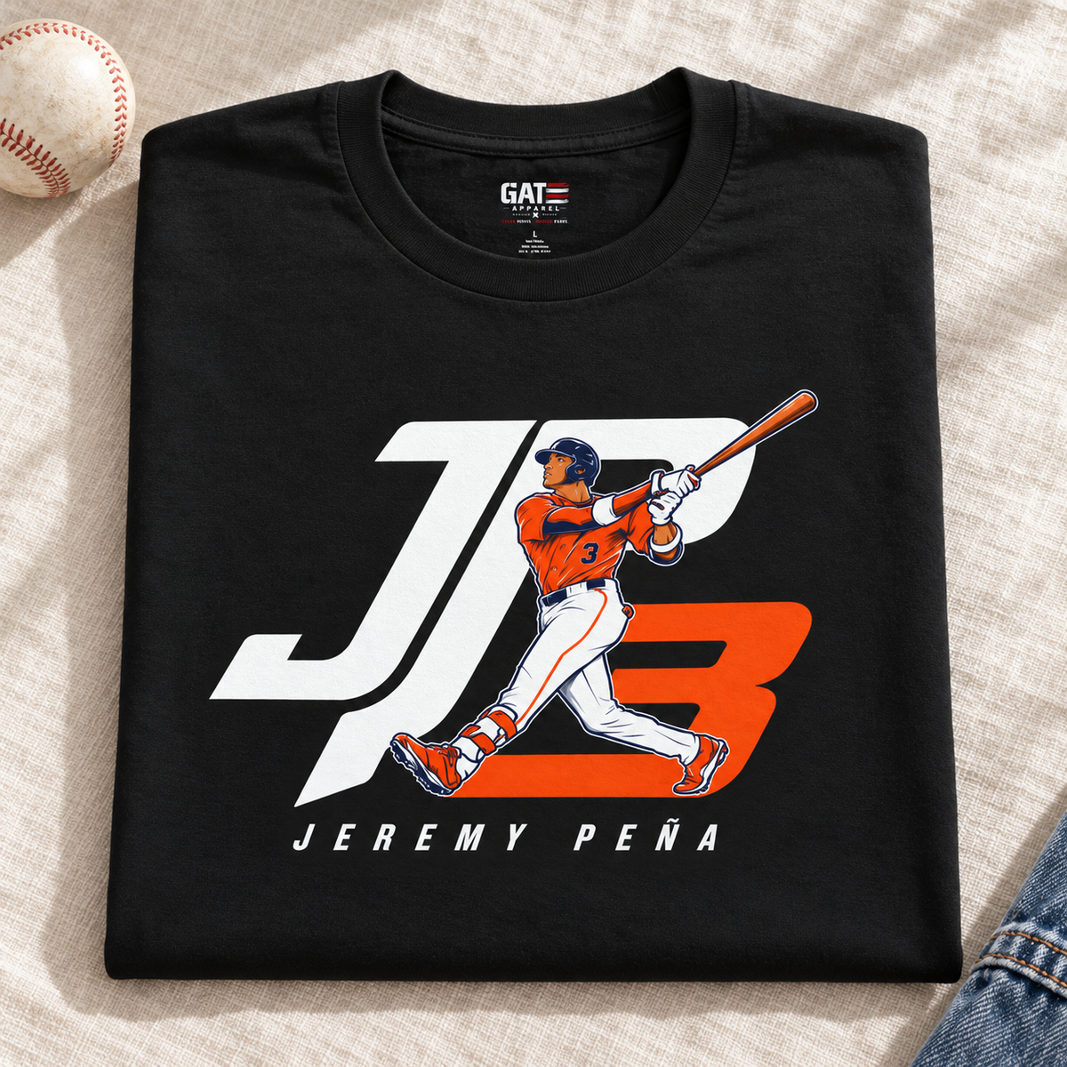 Houston Astros – Jeremy Peña JP3 Shirt | Batting Logo Tee — folded lifestyle mockup