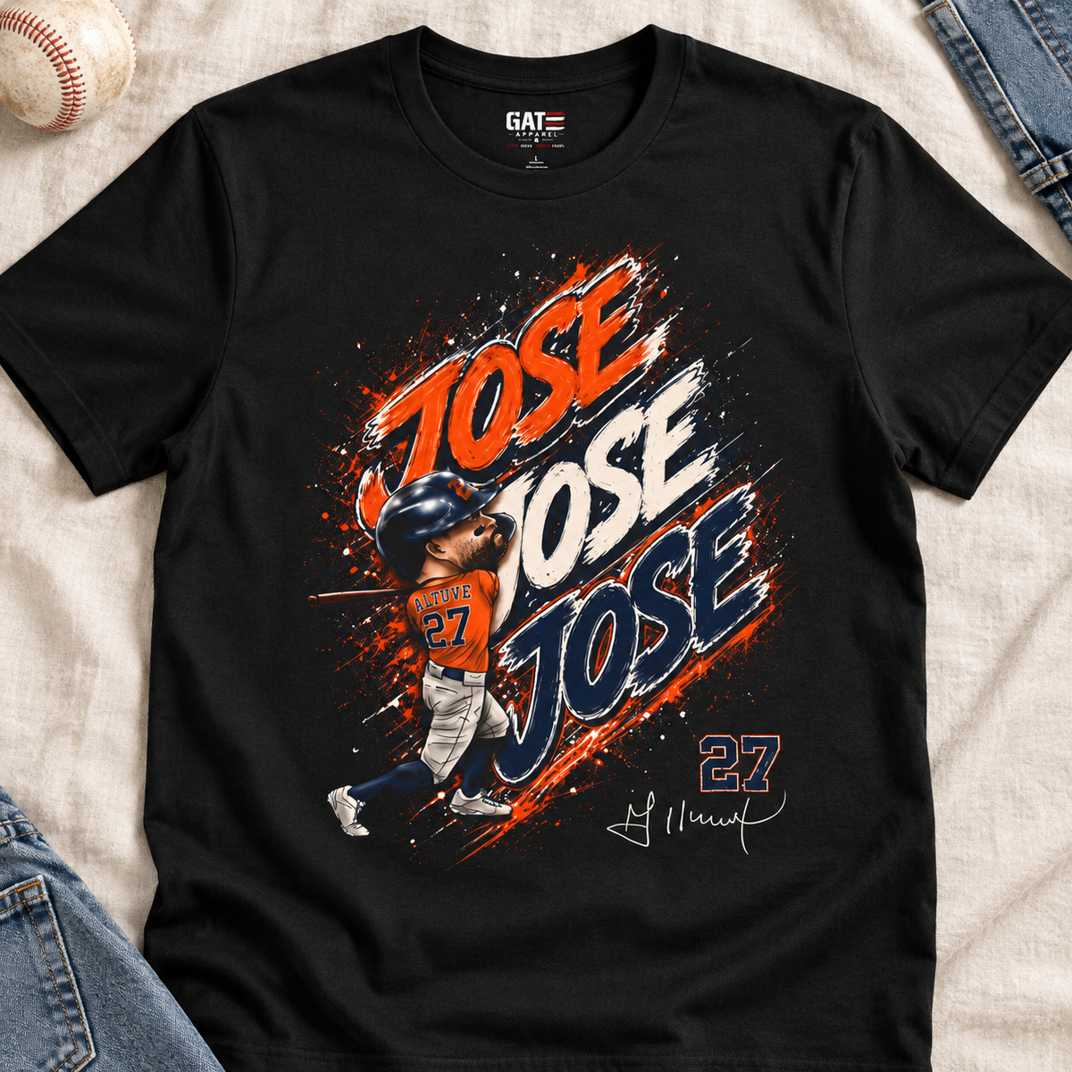 Houston Astros – Jose Altuve – Jose Jose Jose Shirt | Baseball Tee — layflat lifestyle mockup