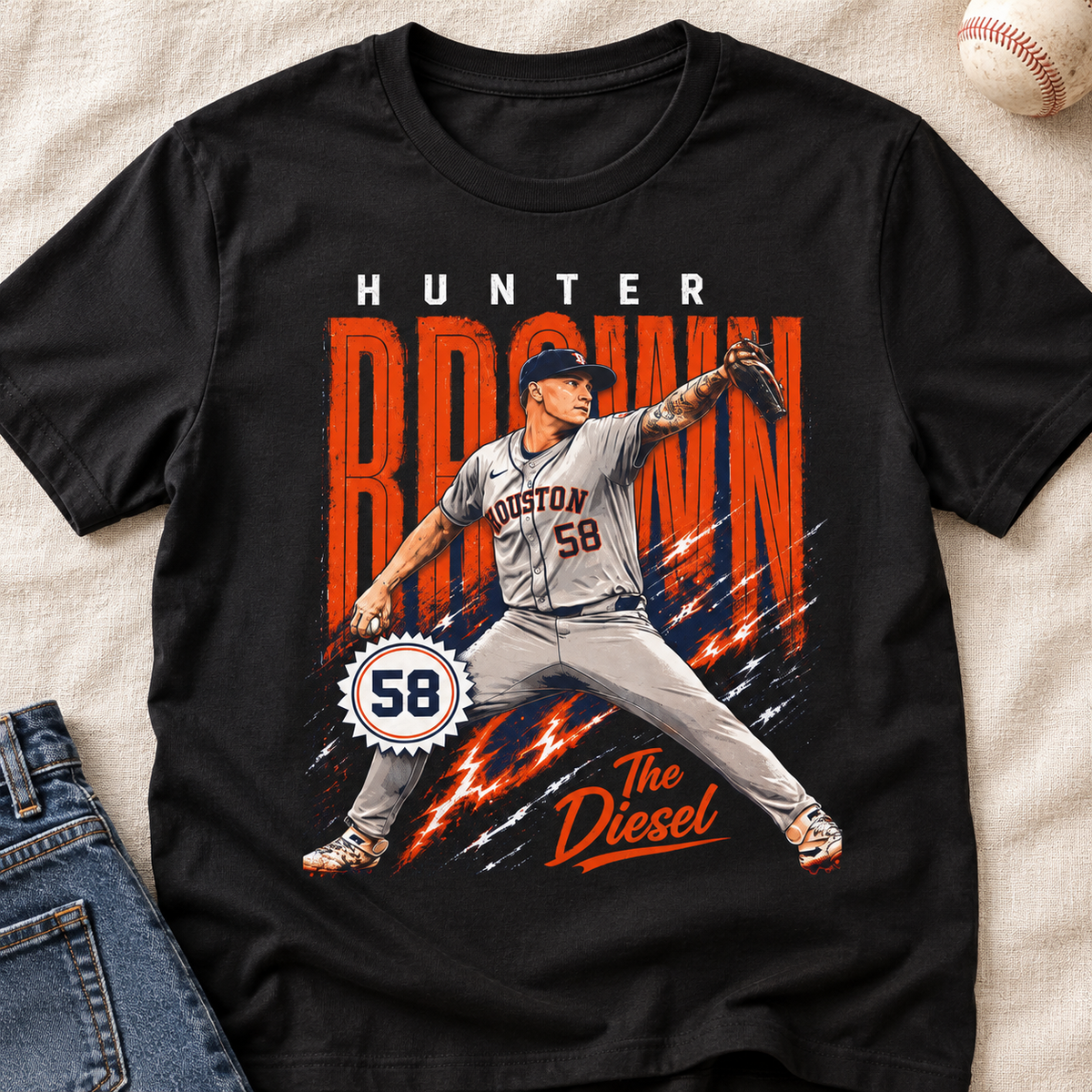 Houston Astros – Hunter Brown – The Diesel Shirt | Baseball Tee — layflat lifestyle mockup
