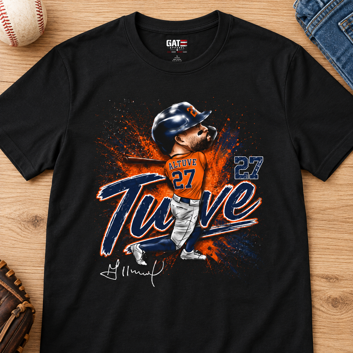Houston Astros – Jose Altuve – Tuve #27 Shirt | Baseball Tee — layflat lifestyle mockup