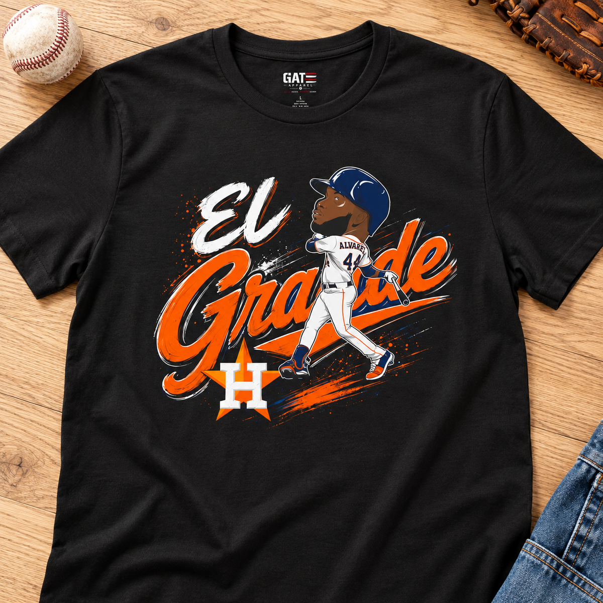 Houston Astros – Yordan Alvarez – El Grande Baseball Shirt | #44 Tee — layflat lifestyle mockup