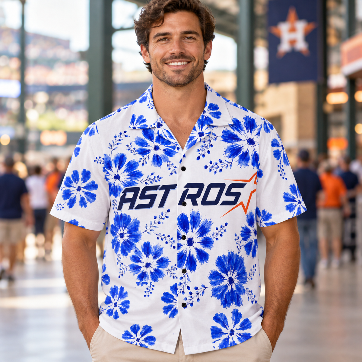 Houston Astros – Baseball Hawaiian Shirt | Texas Bluebonnet Floral — worn lifestyle mockup