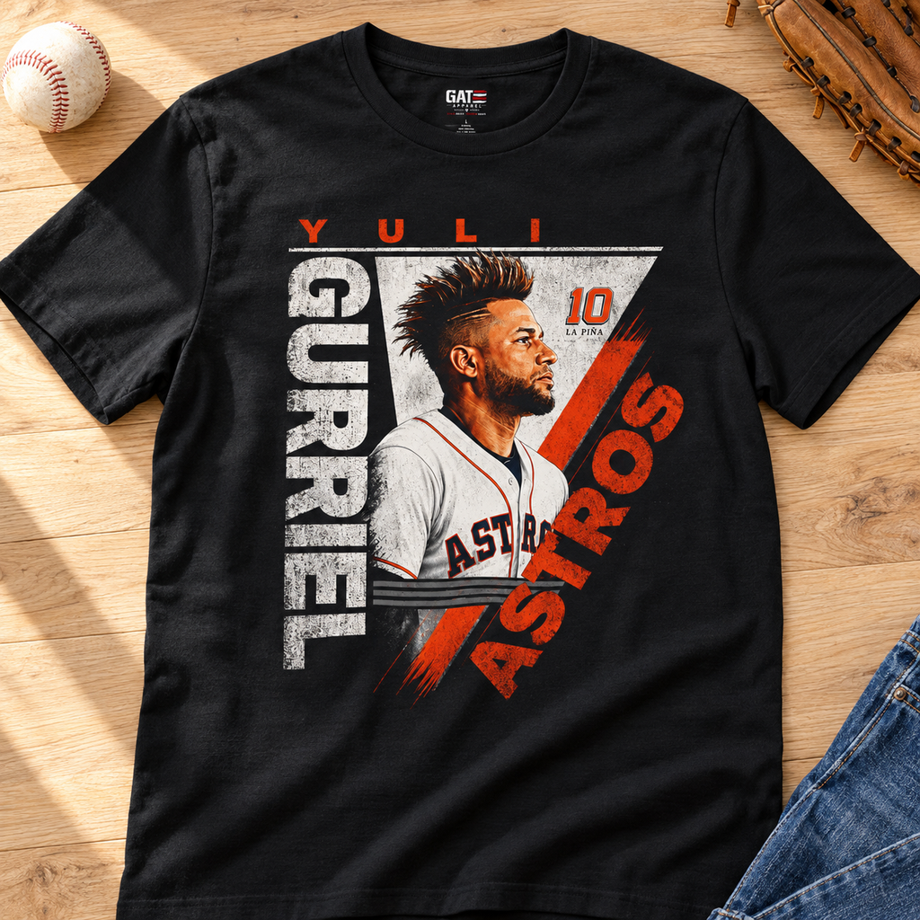 Houston Astros – Yuli Gurriel – Baseball Shirt | La Piña Graphic Tee — layflat lifestyle mockup