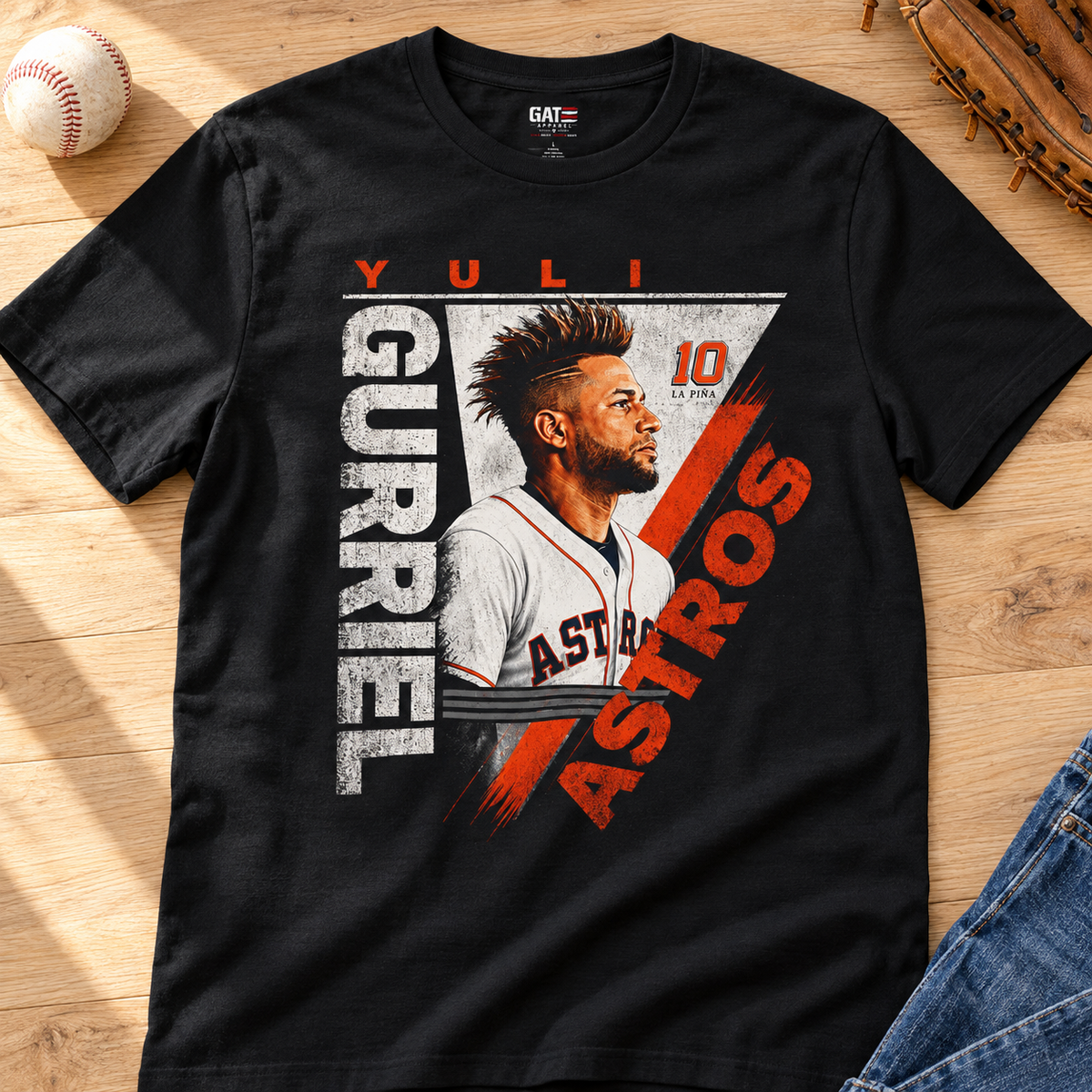 Houston Astros – Yuli Gurriel – Baseball Shirt | La Piña Graphic Tee — layflat lifestyle mockup
