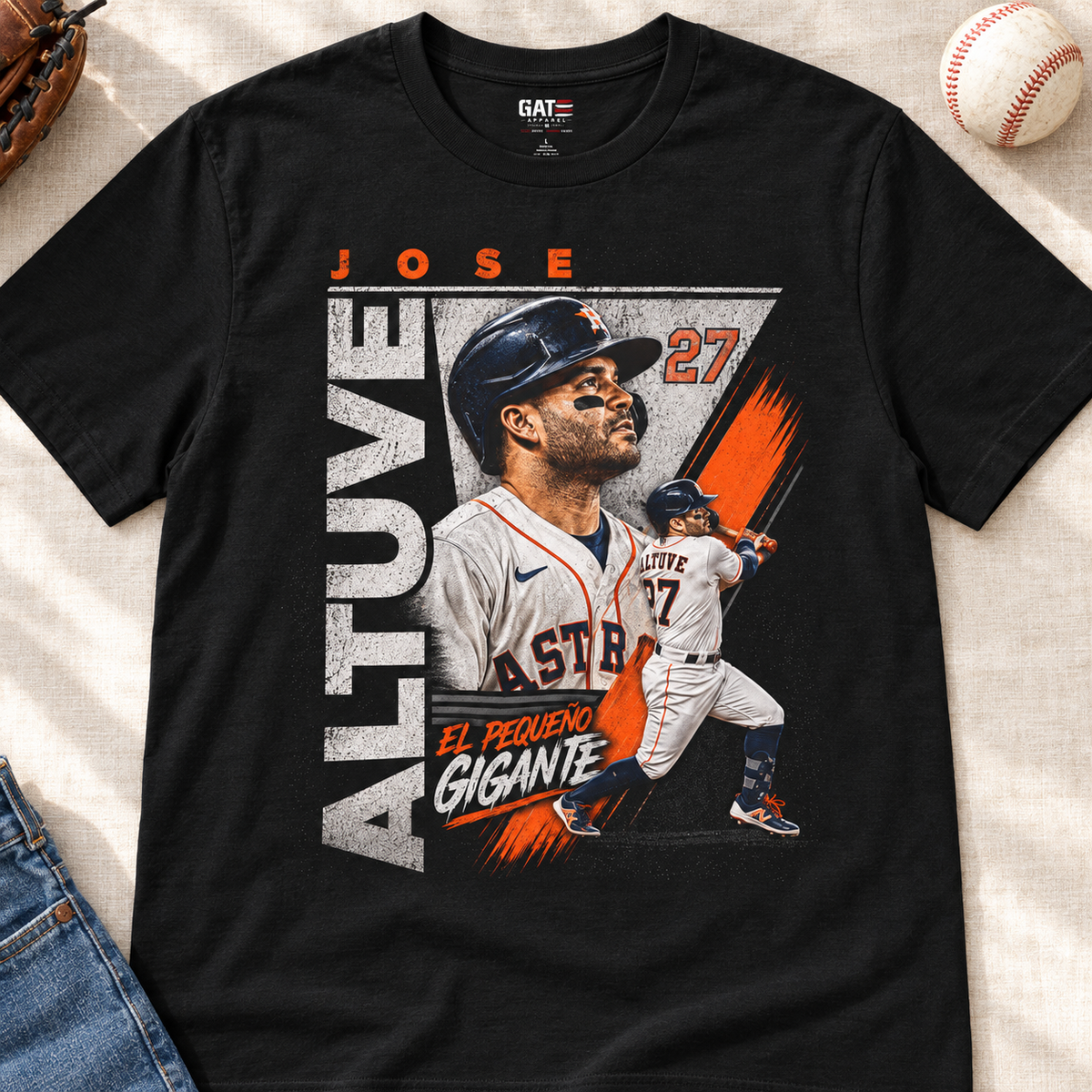 Houston Astros – Jose Altuve – Baseball Shirt | Vintage Graphic Tee — layflat lifestyle mockup