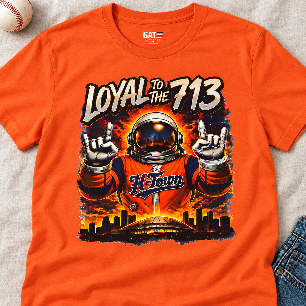 Houston Astros – Loyal to the 713 Baseball Shirt | H-Town Tee — layflat lifestyle mockup