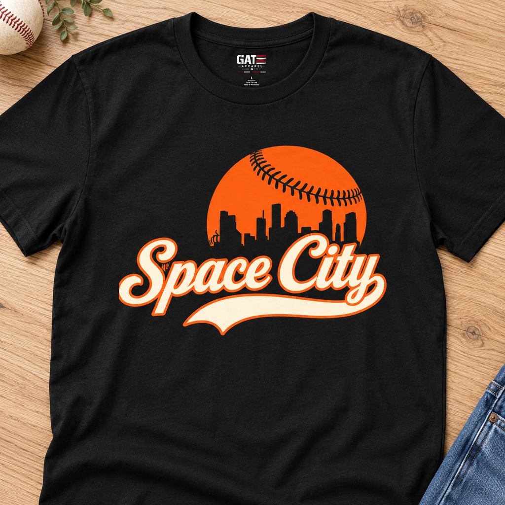Houston Astros – Space City Baseball Shirt | Vintage Skyline Tee — layflat lifestyle mockup