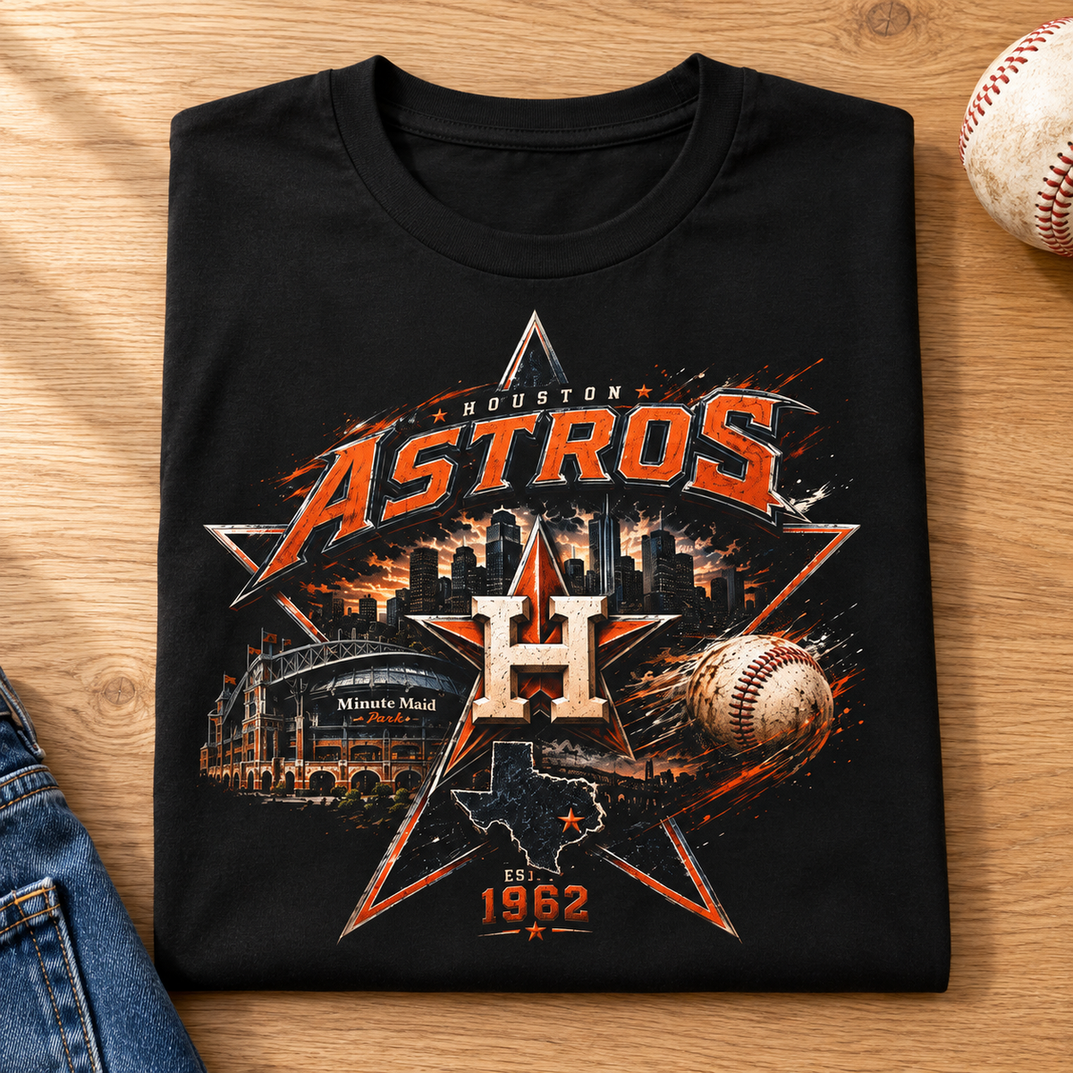Houston Astros Vintage Logo Shirt | Retro Baseball Tee — folded lifestyle mockup