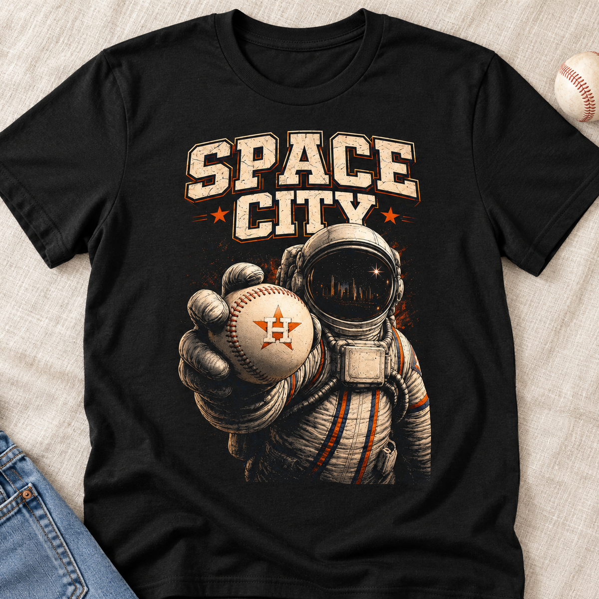 Houston Astros Space City Astronaut Shirt | Baseball Tee — layflat lifestyle mockup