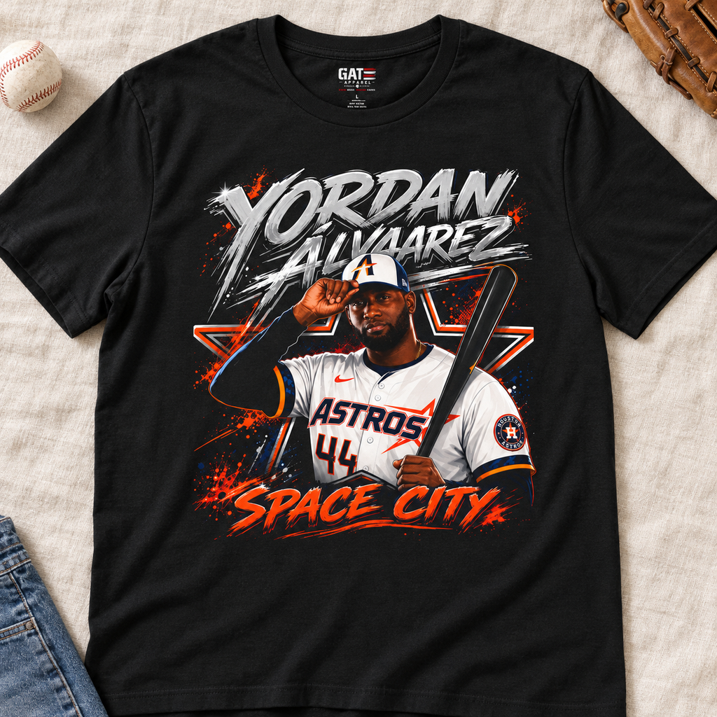 Houston Astros – Yordan Alvarez – Space City Shirt | Baseball Tee — layflat lifestyle mockup