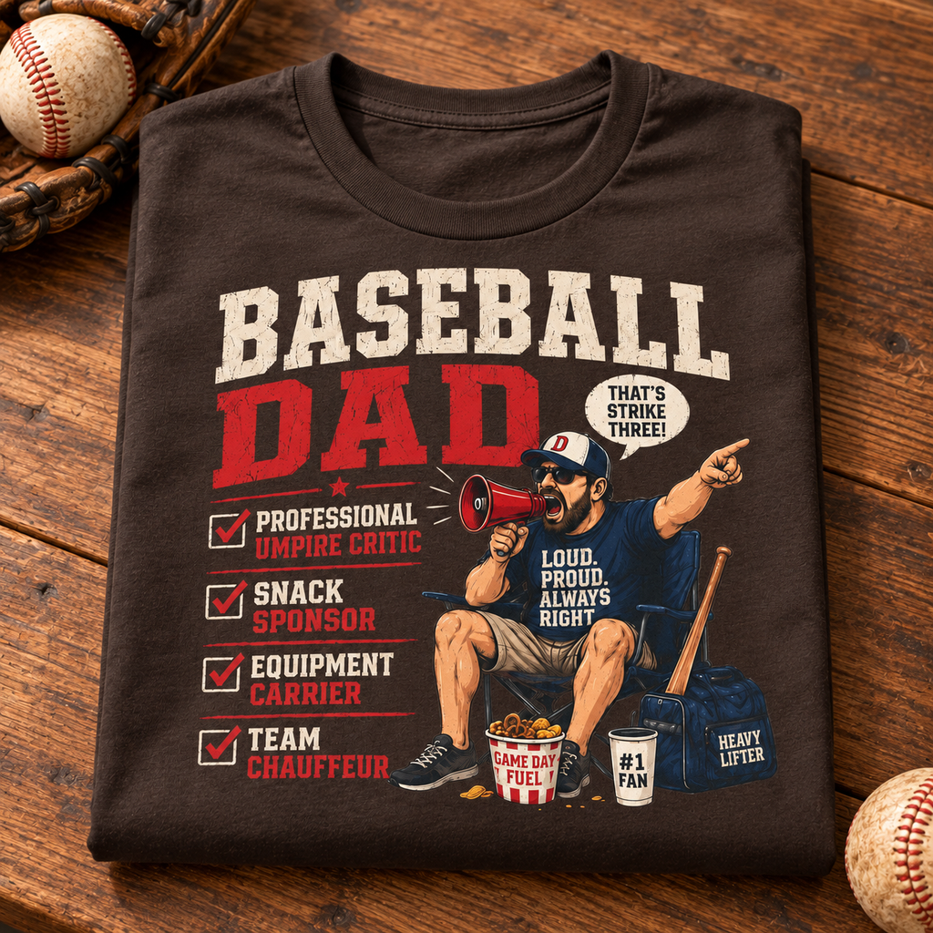 Baseball Dad Shirt | Travel Ball Dad Tee — close-up folded lifestyle mockup with upper-chest graphic