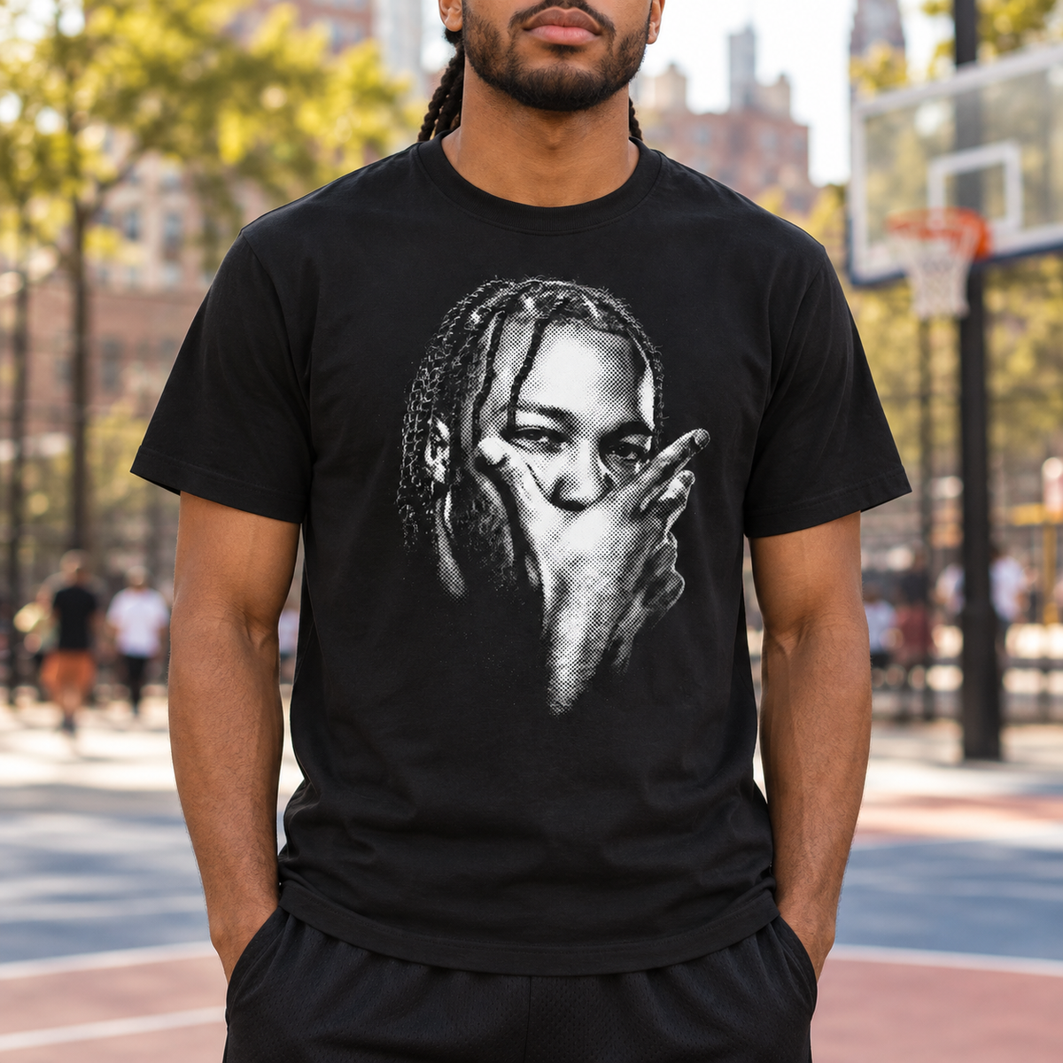 New York Knicks – Jalen Brunson – Captain Clutch Shirt | Basketball Tee — model lifestyle mockup with upper-chest graphic
