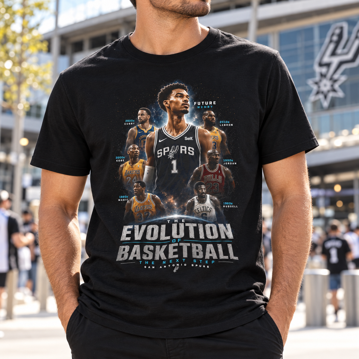 San Antonio Spurs – Victor Wembanyama – Evolution Basketball Shirt | Tee — modeled lifestyle mockup