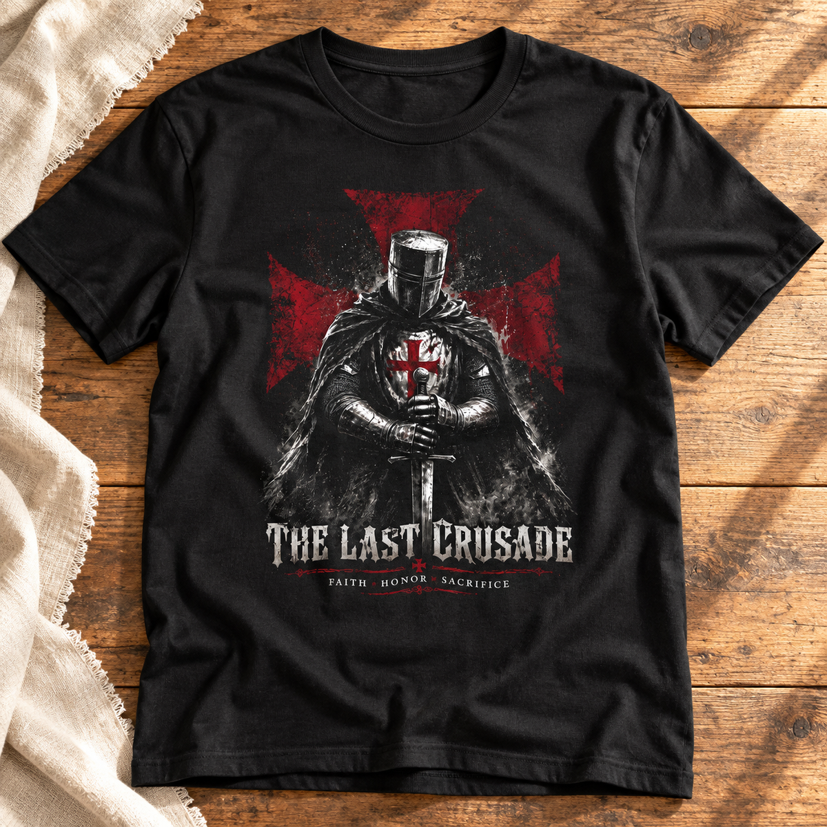 Last Crusade Knight Shirt | Medieval Armor Tee — layflat lifestyle mockup