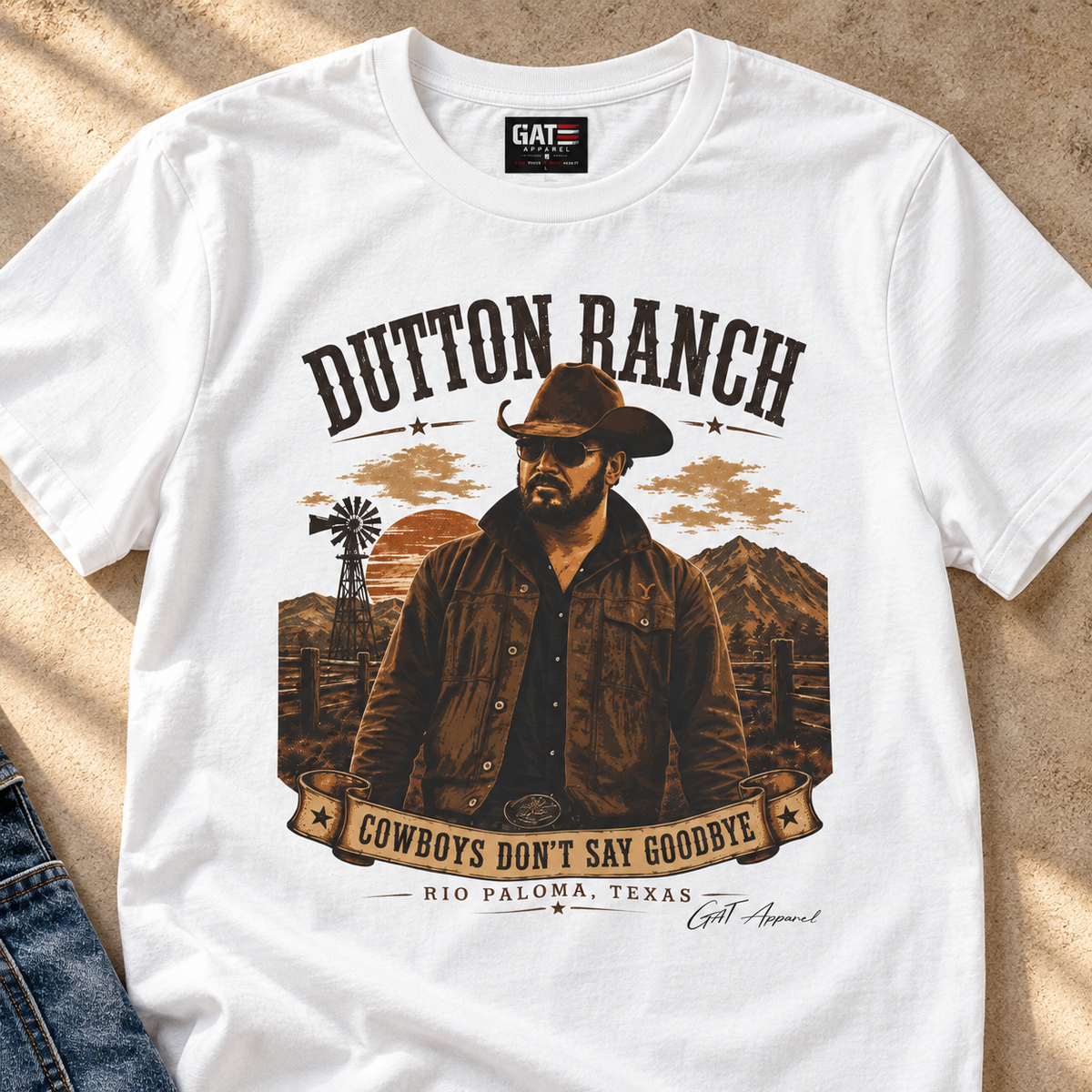 Cowboys Don't Say Goodbye Shirt | Western Cowboy Tee — close-up lifestyle flat lay