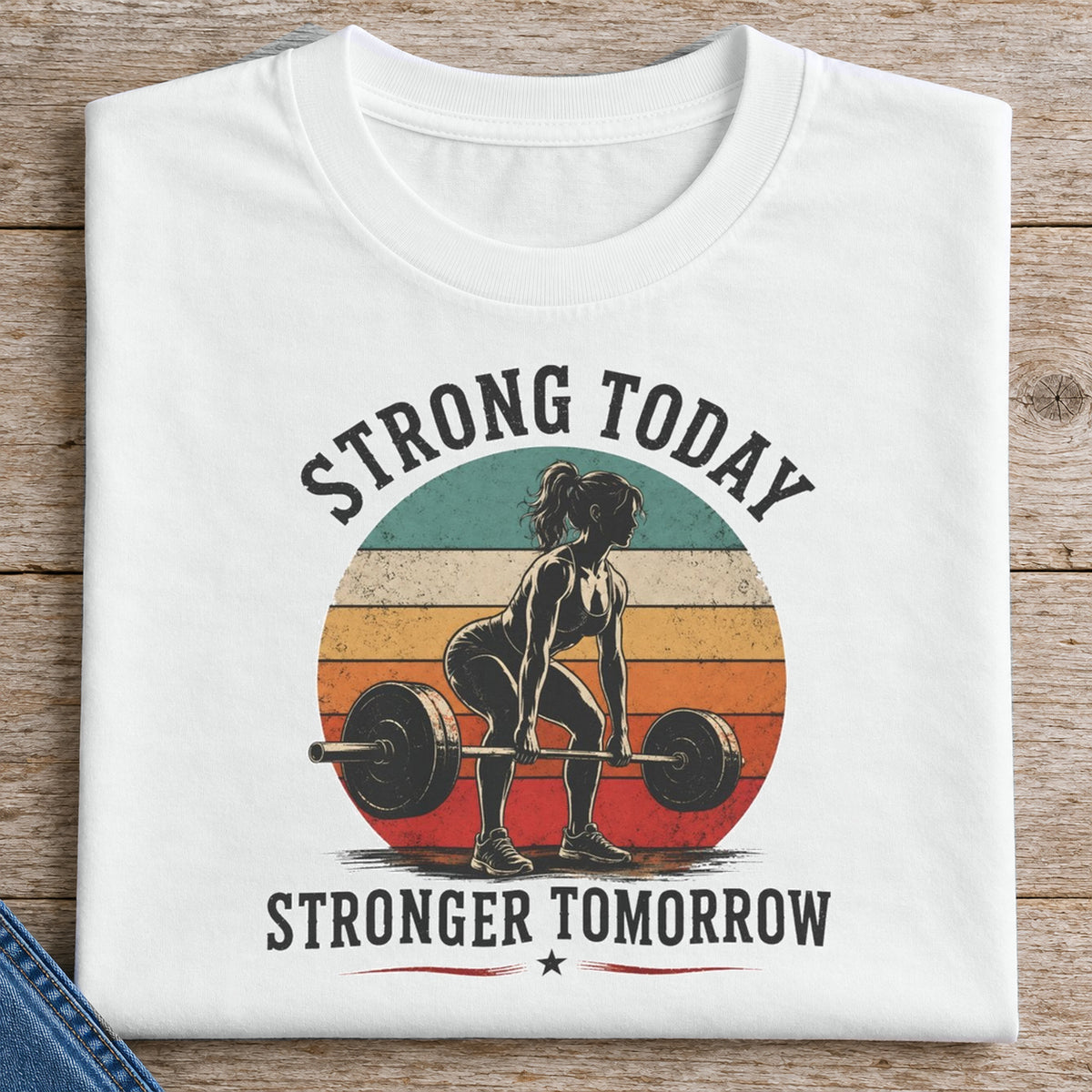 Strong Today Stronger Tomorrow Weightlifting Shirt — folded shirt with original artwork
