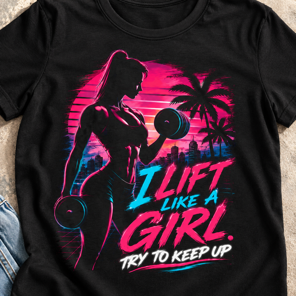 I Lift Like a Girl Women's Gym Shirt | Weightlifting Tee — close-up lifestyle flat lay