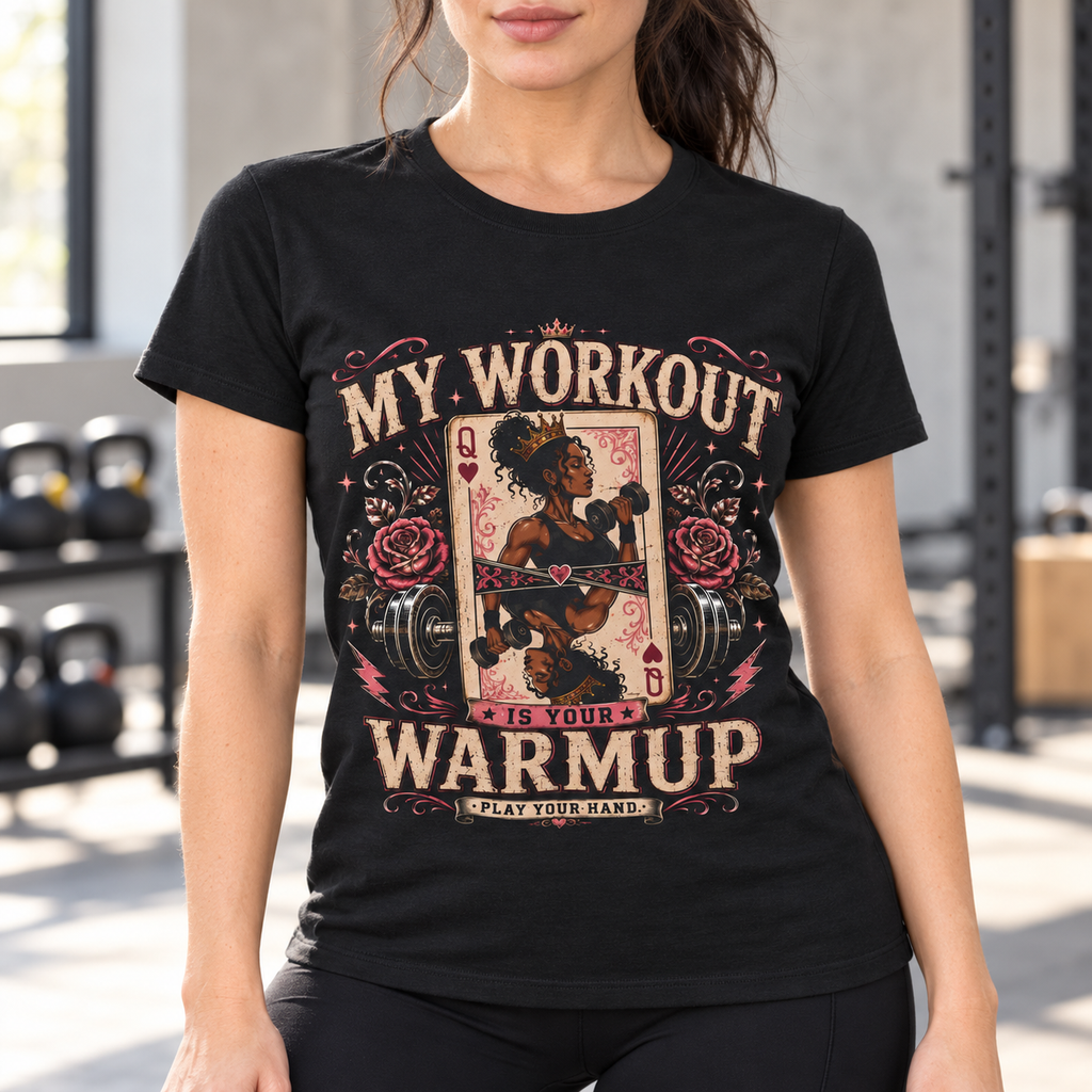 My Workout Is Your Warmup Women's Gym Shirt — close-up lifestyle mockup