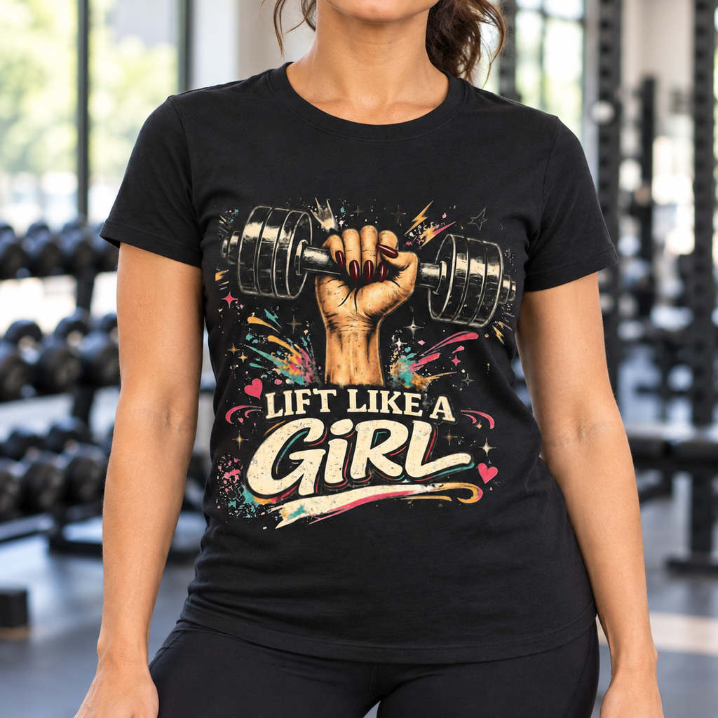 Lift Like a Girl Women's Gym Shirt | Weightlifting Tee — close-up lifestyle mockup
