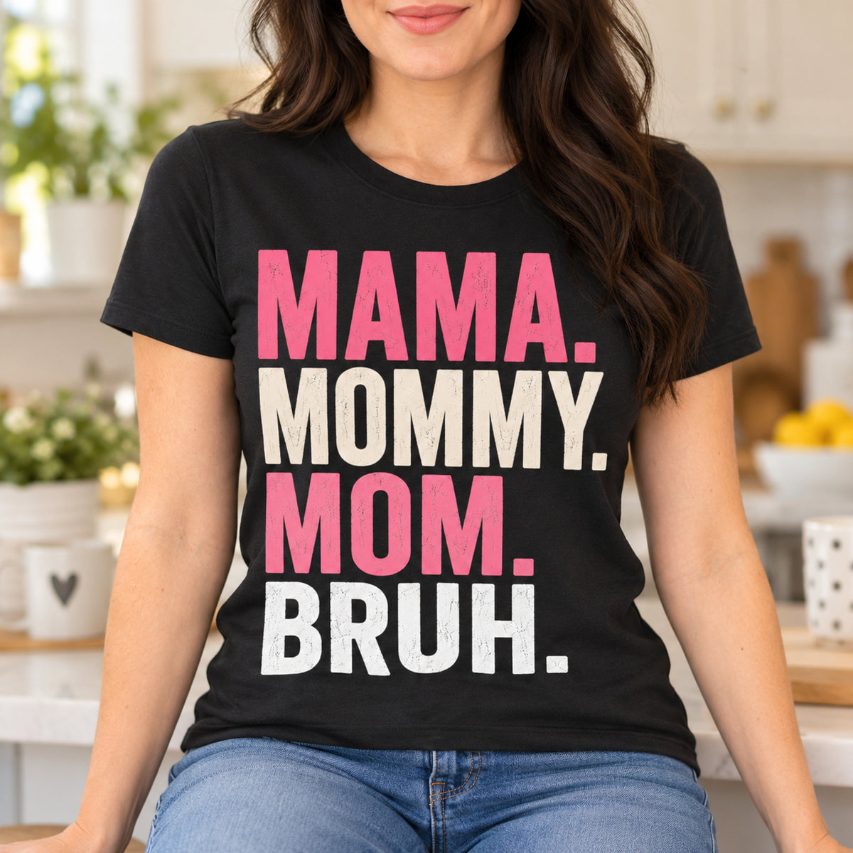 Mama Mommy Mom Bruh Shirt | Funny Mom Life Tee — close-up lifestyle mockup