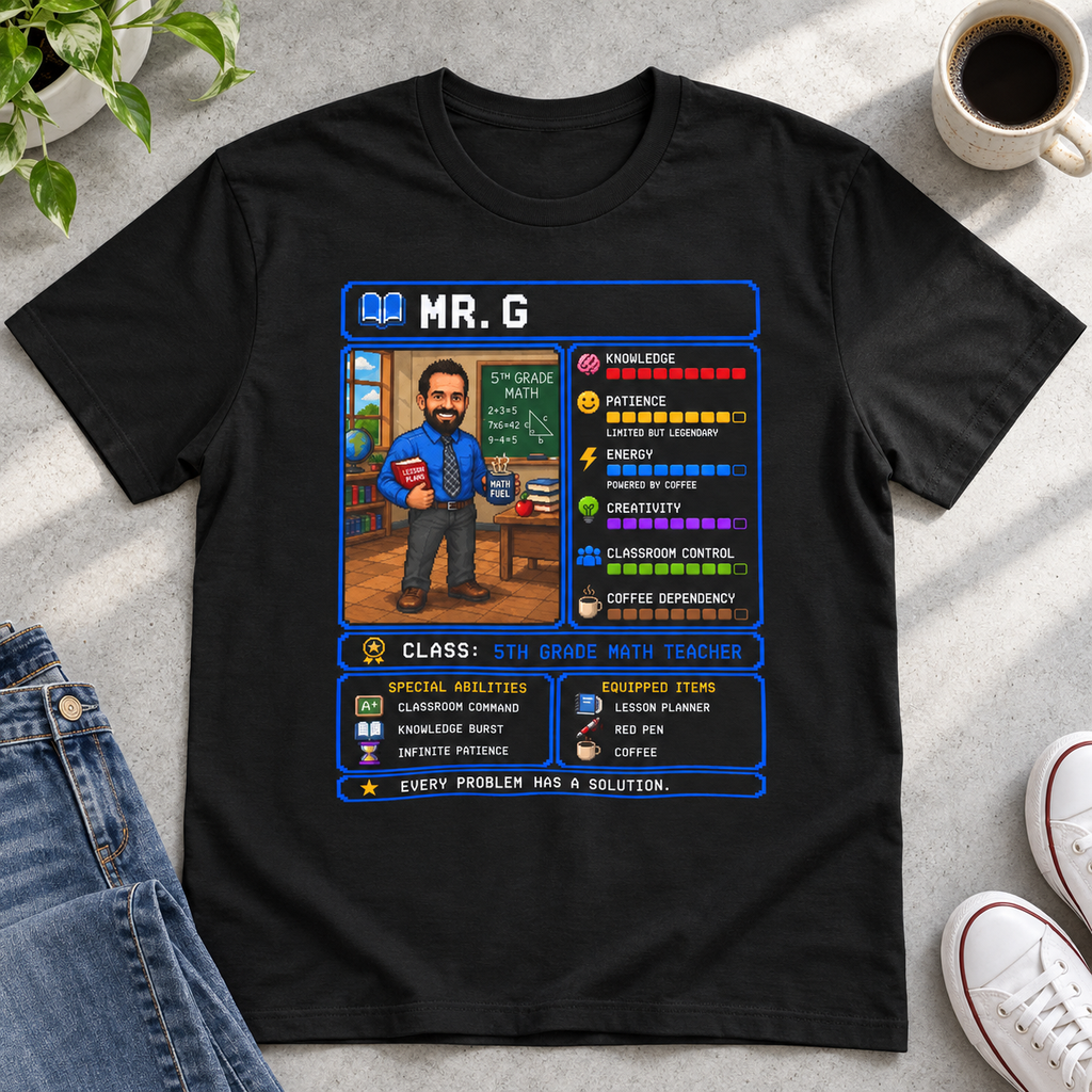 Custom Occupation RPG Shirt | Personalized Career Gift Tee — close-up lifestyle flat lay