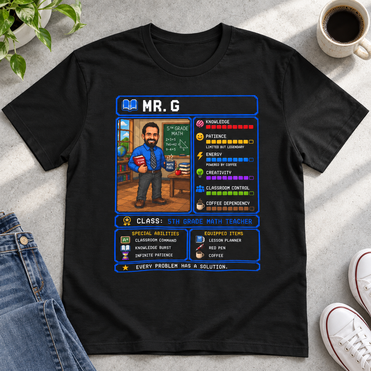 Custom Occupation RPG Shirt | Personalized Career Gift Tee — close-up lifestyle flat lay