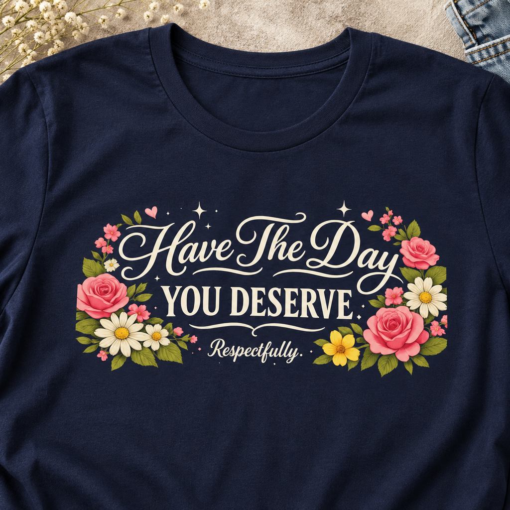 Have the Day You Deserve Respectfully Shirt | Sarcastic Tee — close-up lifestyle flat lay