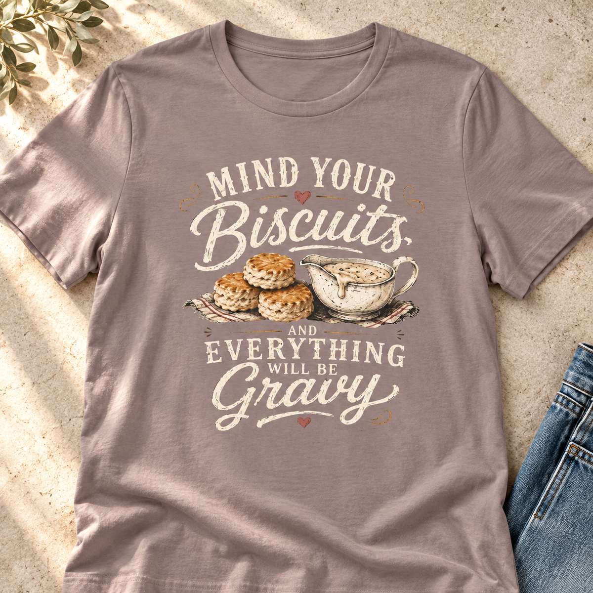 Country Kitchen Shirt | Funny Farmhouse Tee — close-up lifestyle flat lay