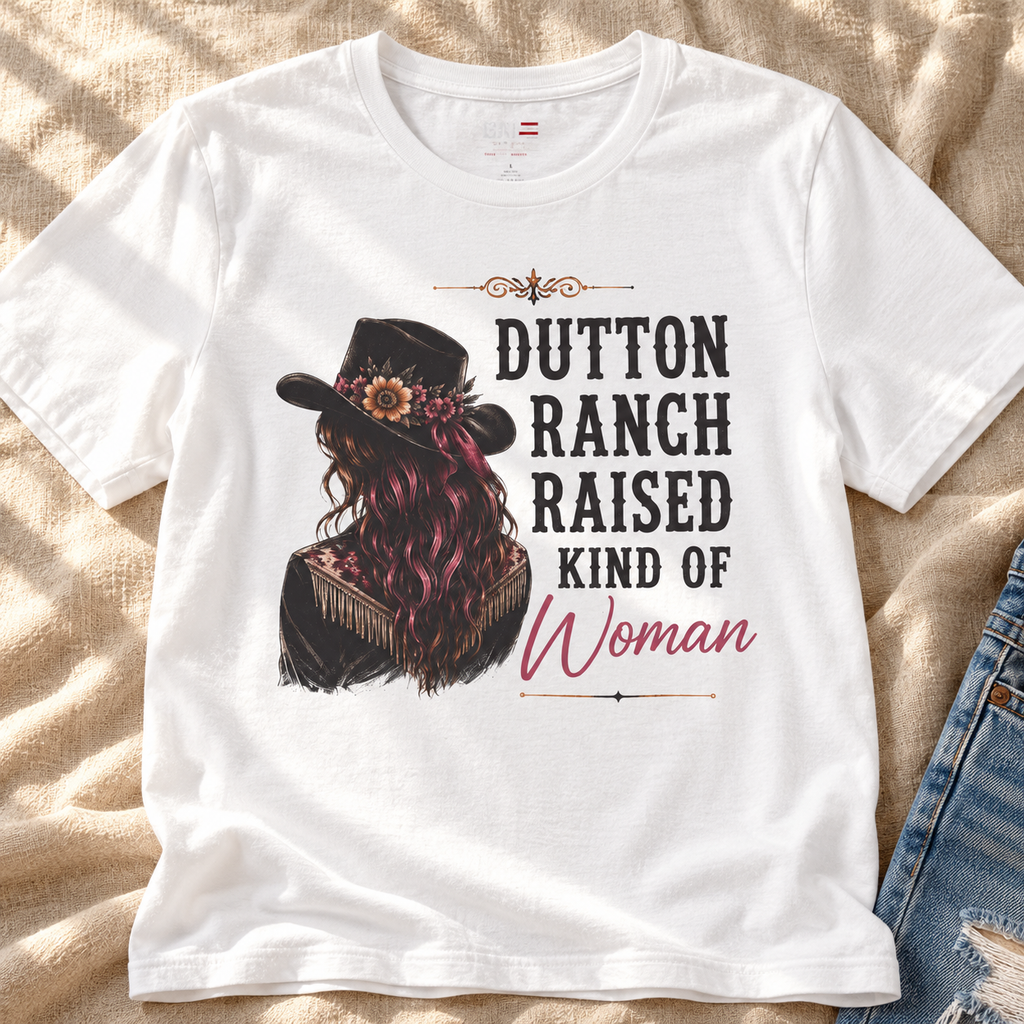 Beth Dutton Raised Kind of Woman Shirt | Western Tee — close-up lifestyle flat lay