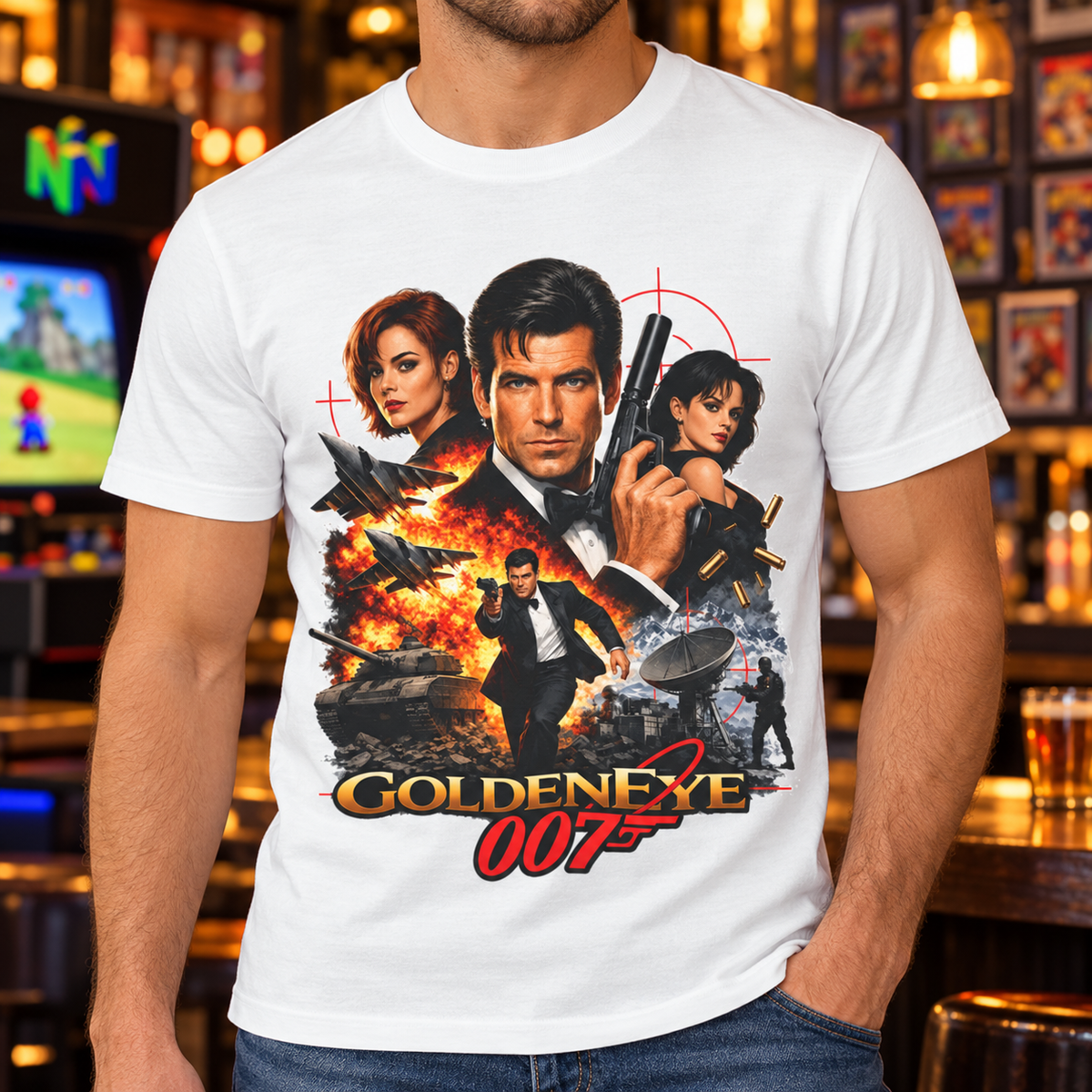 Retro N64 Gamer Shirt | Old School Gaming Tee — close-up lifestyle mockup