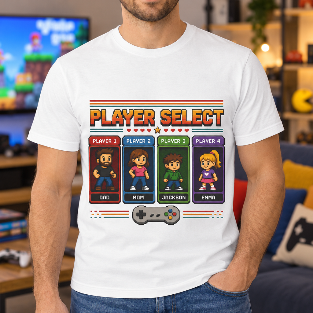 Personalized Gamer Family Shirt | Custom Gaming Tee — close-up lifestyle mockup