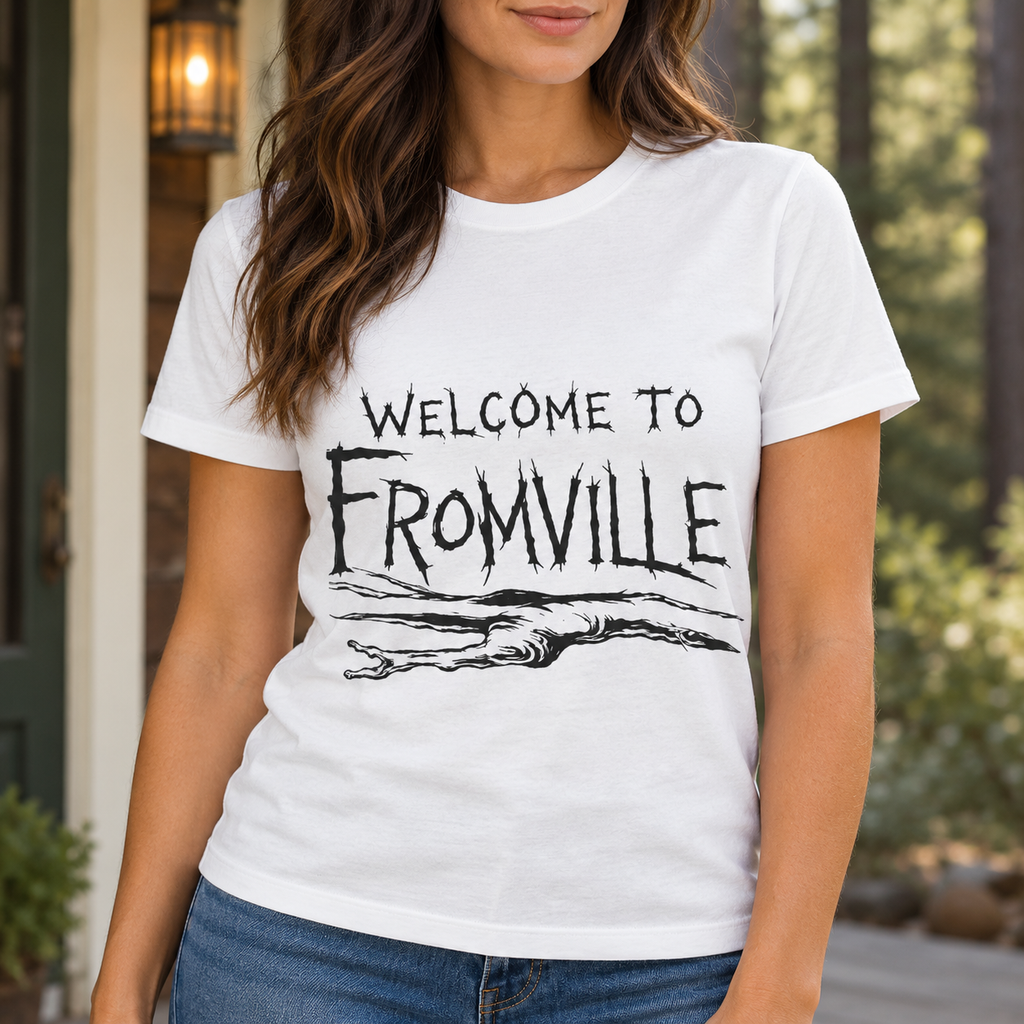 Welcome to Fromville Shirt | Horror Town Tee — close-up lifestyle mockup