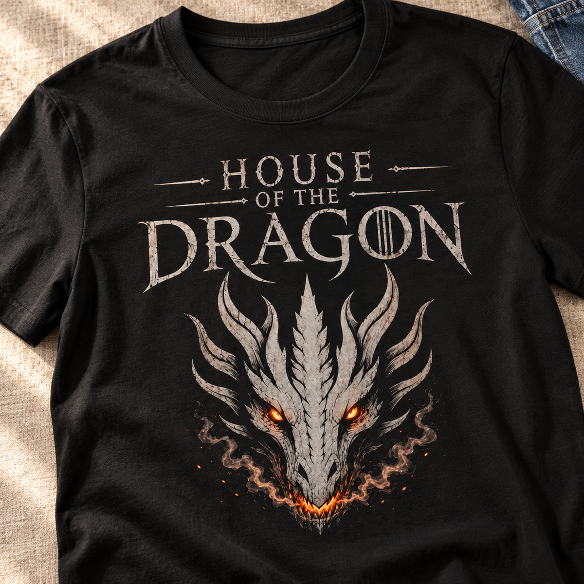 House of the Dragon Shirt | Dragon Graphic Tee — close-up lifestyle flat lay