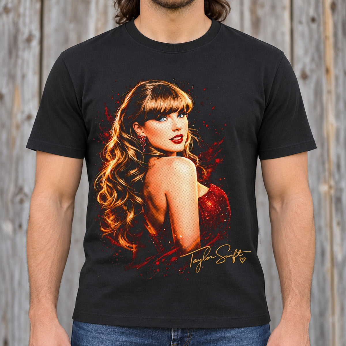Taylor Swift Retro Glam Shirt | Pop Music Graphic Tee — man wearing shirt with original artwork