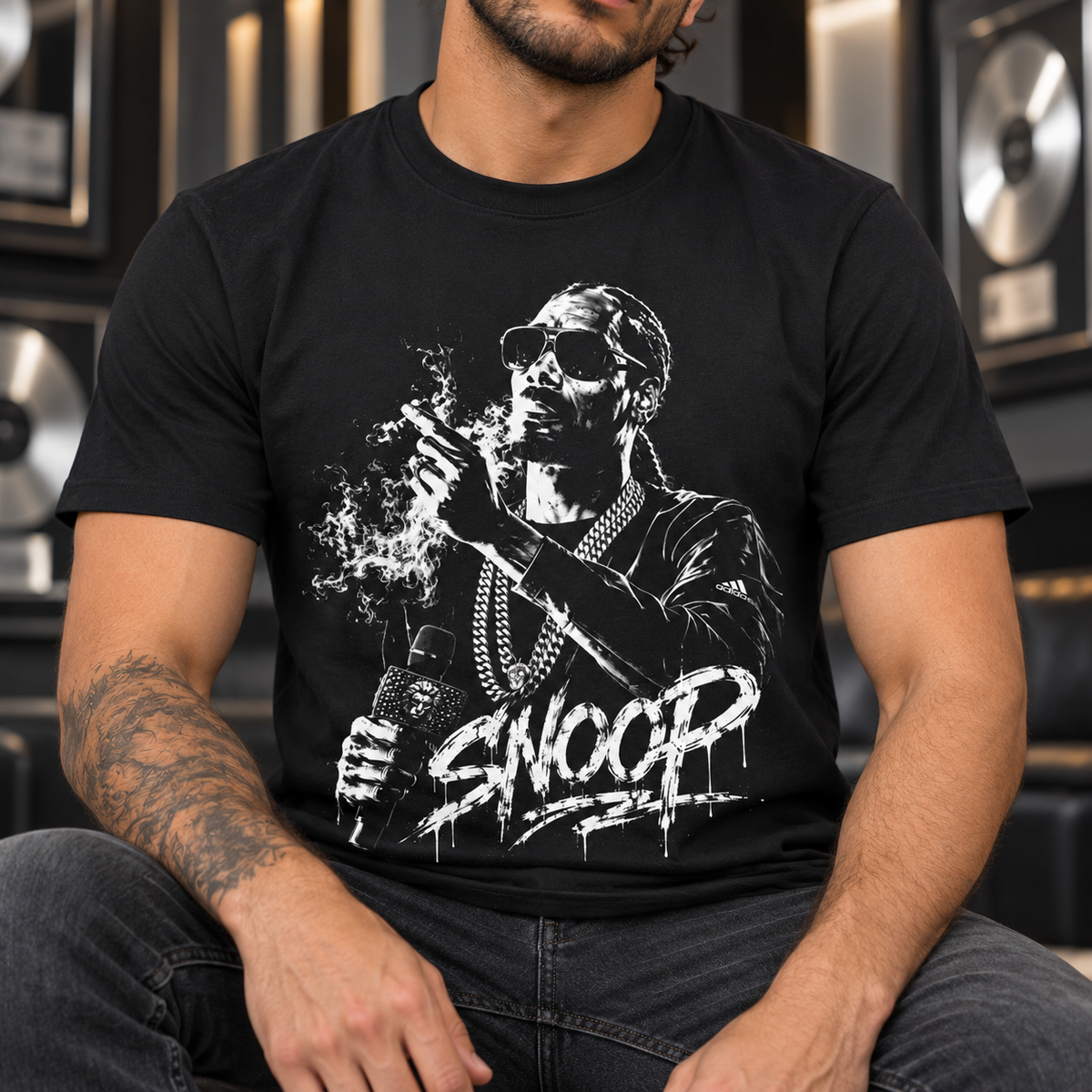 Snoop Dogg Street Art Shirt | Hip-Hop Graphic Tee Style 2 — close-up lifestyle mockup