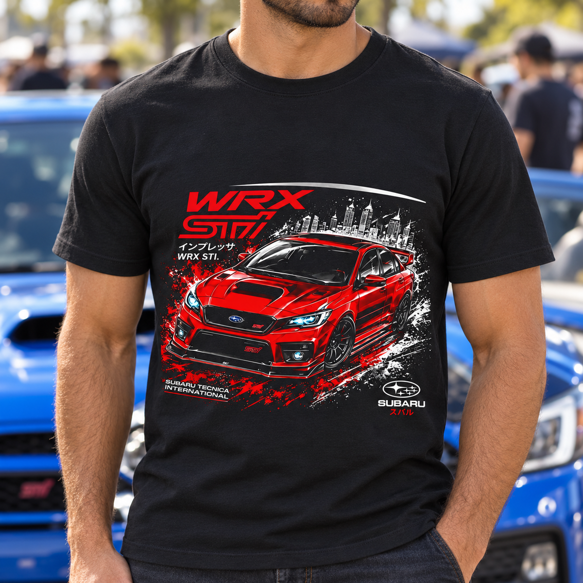 Subaru WRX STI Racing Shirt | JDM Performance Graphic Tee — close-up lifestyle mockup