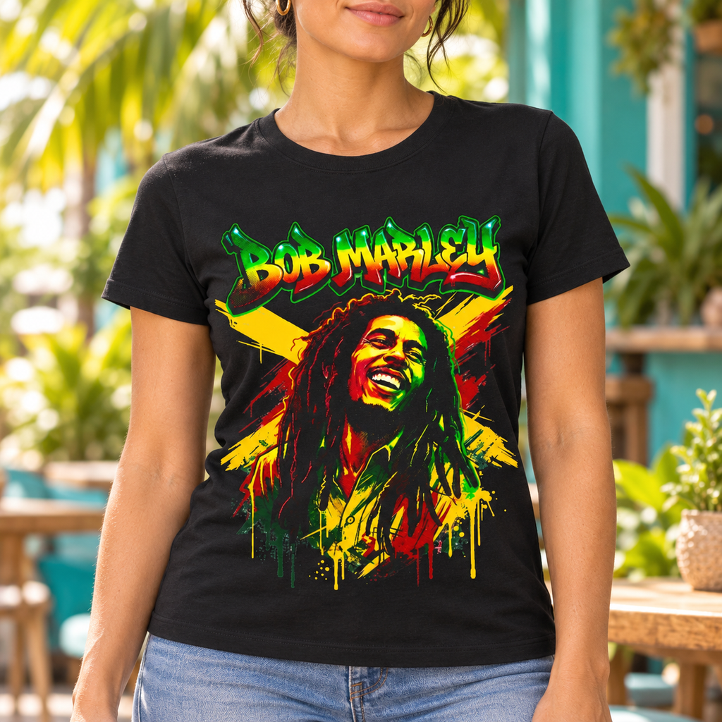Reggae Legend Portrait Shirt | Rasta Colors Music Tee — close-up lifestyle mockup