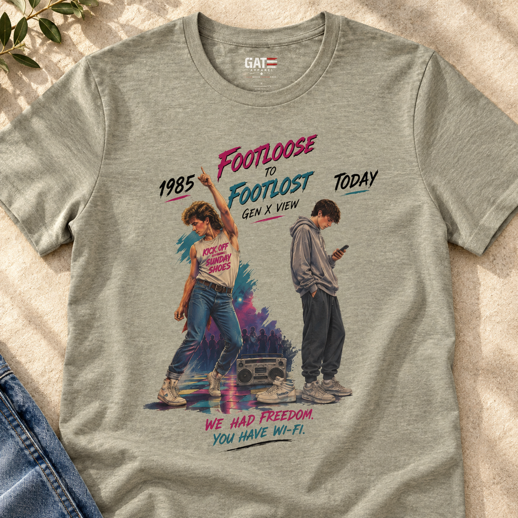 Footloose Retro 80s Movie Shirt | Dance Tee — close-up lifestyle flat lay