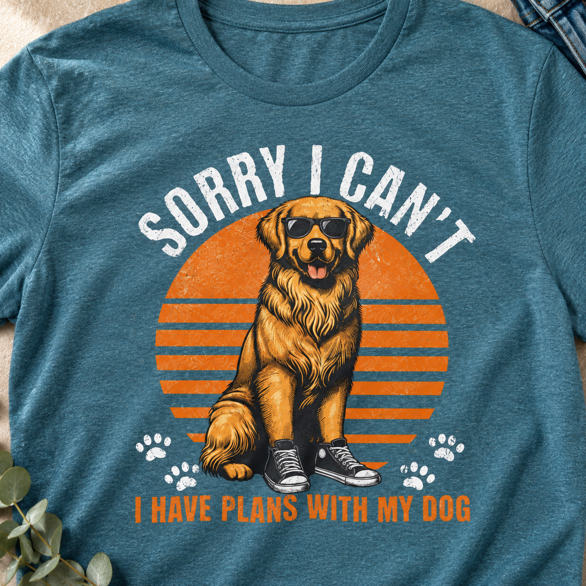 Sorry I Have Plans With My Dog Shirt | Golden Retriever Tee — close-up lifestyle flat lay