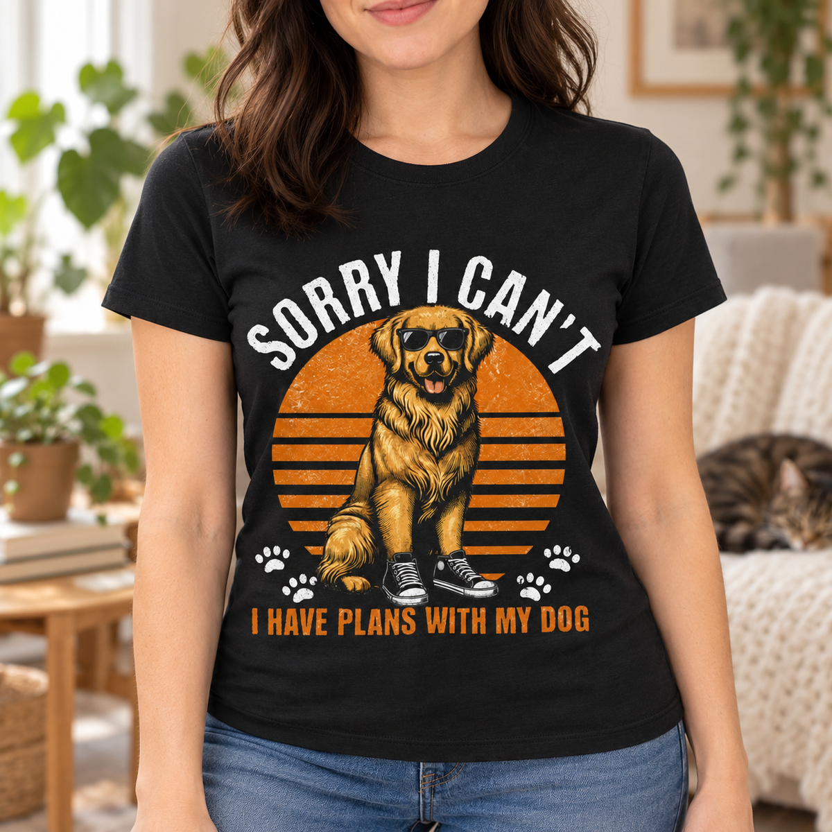 Sorry I Have Plans With My Dog Shirt | Golden Retriever Tee — close-up lifestyle mockup